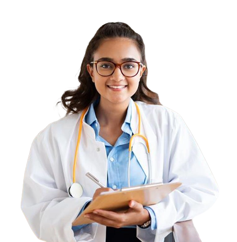female doctor in a lab coat